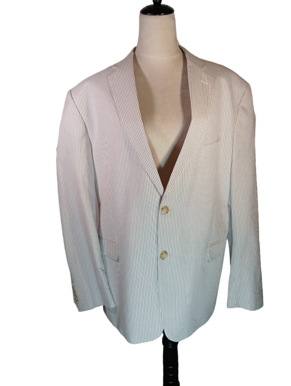 Mens Seersucker Blazer Tan White Lined Sz 46 R - Picture 3 of 11